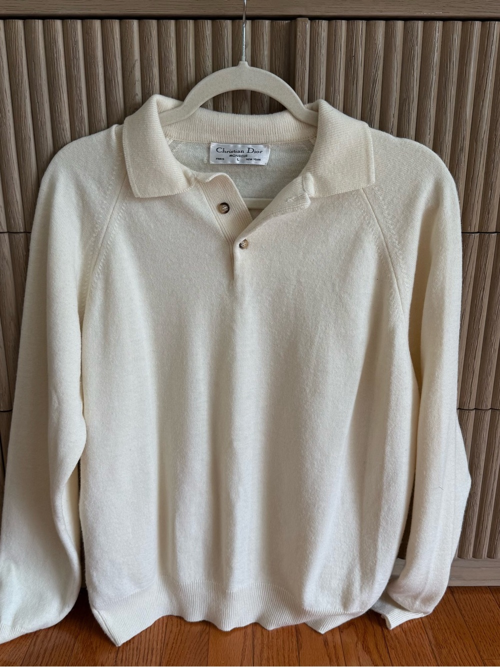 Vintage Dior Men’s Cream V‑Neck Polo Knit Sweater
